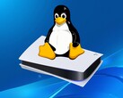Logotipo de Tux Linux mostrado sobre la consola PS5