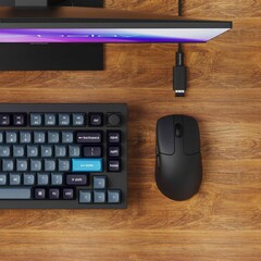 Ratón Keychron M2 con receptor 8K y un cable extensor y adaptador.