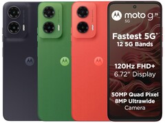 El Moto G35 5G viene en colores Verde Hoja, Negro Medianoche y Rojo Guayaba (Fuente de la imagen: Motorola)