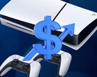 Consola PS5 mostrada con el signo del dólar y la flecha hacia arriba (Fuente de la imagen: Sony PlayStation con ediciones)