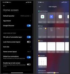 Poco Launcher 4.0 Ajustes y Widget Picker (Fuente: Xiaomiui)