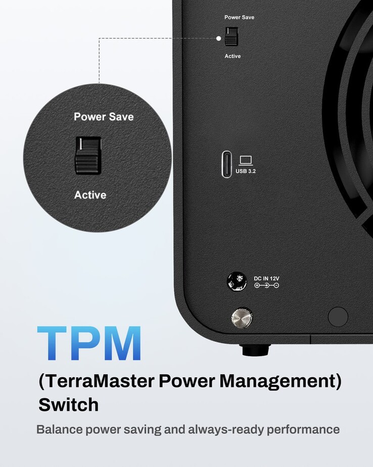La imagen muestra la función específica de ahorro de energía del TerraMaster D8 Hybrid 2 DAS