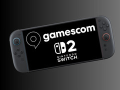 Nintendo Switch 2 mostrando el logotipo de Gamescom (Fuente de la imagen: Gamescom, Nintendo of America con ediciones)