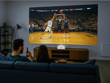 Proyector láser Optoma GT4000UHD 4K sobre soporte de TV (Fuente de la imagen: Optoma PR)