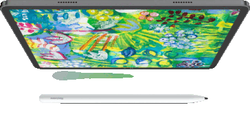 Tablet Blackview Zeno 6 que muestra una ilustración colorida con un lápiz óptico blanco debajo
