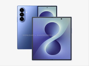 Render CAD no oficial del rumoreado Galaxy Z Fold 8 que muestra la parte delantera y trasera.
