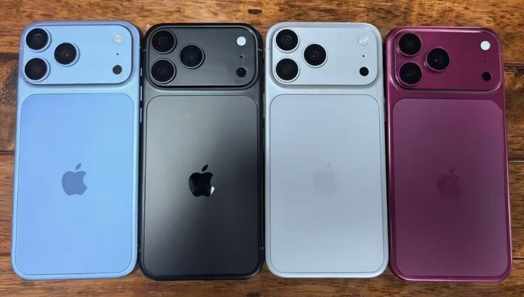 Los modelos filtrados del diseño del iPhone 18 Pro muestran variantes de color azul claro, negro, plata y cereza oscuro.