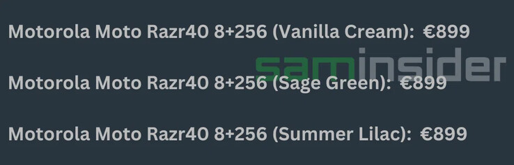 Filtración del precio del nuevo "Razr40". (Fuente: SamInsider)