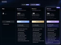 Opciones de suscripción y precios (fuente de la imagen: Captura de pantalla en Vidu.com)