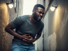 Un hombre negro agarrándose el abdomen (Fuente de la imagen: imagen generada por IA)