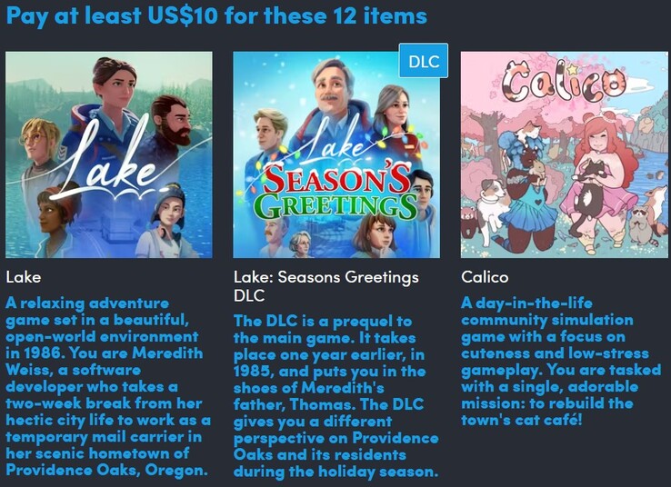 Imagen decorativa. El tercer nivel contiene un total de 12 artículos (Fuente de la imagen: Humble Bundle)