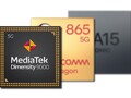 La ARM Mali-G710 MP10 del Dimensity 9000 supera a las GPU del SD865 y del Apple A15. (Fuente de la imagen: MediaTek/Qualcomm/Apple - editado)