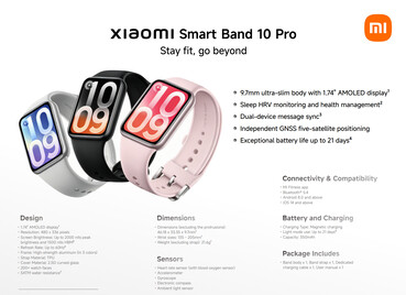 Especificaciones completas y opciones de color habituales de la Smart Band 10 Pro