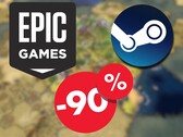 Sid Meier's Civilization VI está actualmente rebajado un 90% tanto en Steam como en la Epic Games Store. (Fuente de la imagen: Steam / Epic Games)