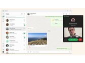 Imagen promocional de WhatsApp en Windows 11 que muestra la interfaz de usuario del chat sobre un fondo de color beige. (Fuente de la imagen: Microsoft Store)