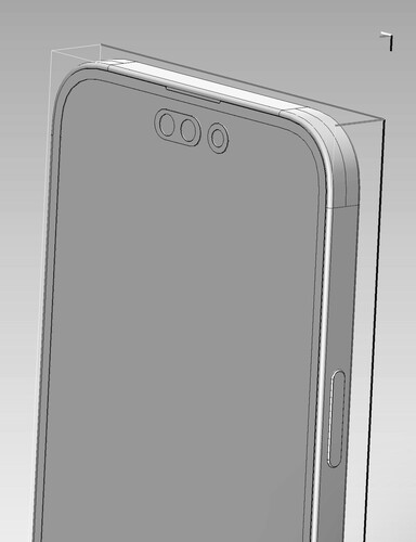 render CAD del iPhone 14 Pro Max: Face ID y agujero para selfie. (Fuente de la imagen: @VNchocoTaco en Twitter)