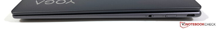 A la derecha: interruptor para el obturador de privacidad de la cámara web, botón de encendido, USB-C 3.2 Gen.2 (10 Gbit/s, DisplayPort 1.4, Power Delivery 3.0)