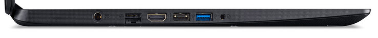 Lado izquierdo: Fuente de alimentación, Gigabit Ethernet, HDMI, USB 2.0 (Tipo A), USB 3.2 Gen 1 (Tipo A), audio combo