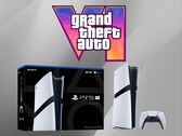 Consola PS5 Pro mostrada debajo del logotipo de GTA 6 (Fuente de la imagen: Sony PlayStation, Rockstar Games con ediciones)