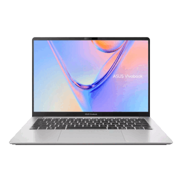 Asus Vivobook S14 visto de frente con la pantalla abierta