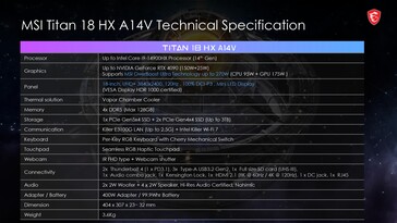 MSI Titan 18 HX - Especificaciones. (Fuente de la imagen: MSI)