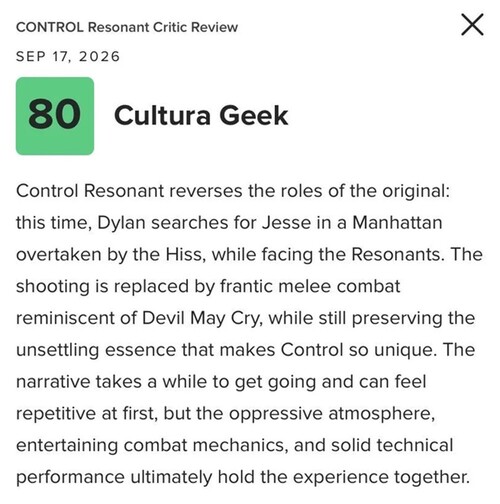 Se muestra un resumen filtrado de la reseña de «Control Resonant»