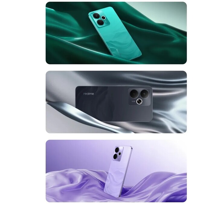 El Realme 14T 5G viene en combinaciones de colores negro obsidiana, verde surf y morado relámpago inspiradas en el satén (Fuente de la imagen: Realme)
