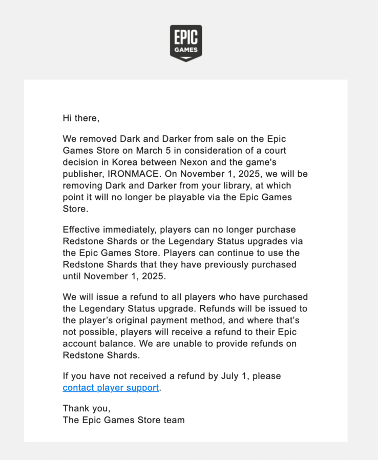 (Fuente de la imagen: Epic Games Store vía correo electrónico)
