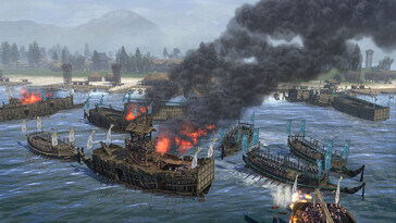 Una imagen que muestra una batalla naval en «Total War: Shogun 2».