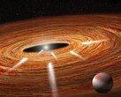 Una ilustración artística que muestra un planeta y una estrella.