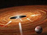 Una ilustración artística que muestra un planeta y una estrella.