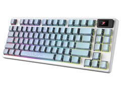 Edición MSI Forge GK600 TKL Wireless Topo Blue con contornos topográficos en capas sobre teclas PBT azules. (Fuente de la imagen: MSI)