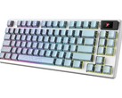 Edición MSI Forge GK600 TKL Wireless Topo Blue con contornos topográficos en capas sobre teclas PBT azules. (Fuente de la imagen: MSI)