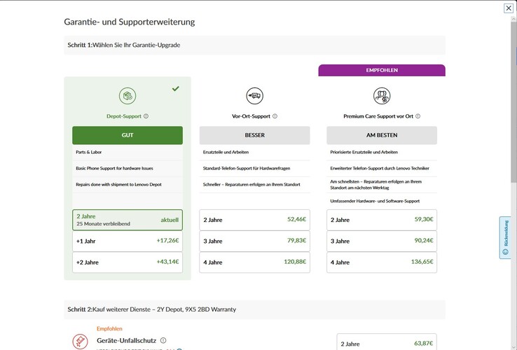 Opciones de garantía en el programa Lenovo Vantage