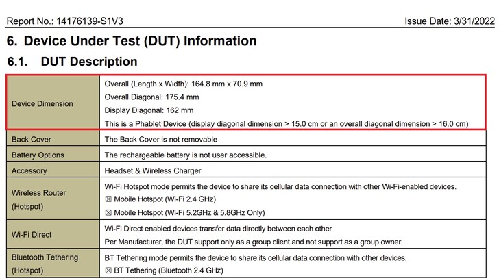 Detalles del informe SAR de la FCC. (Fuente de la imagen: FCC)