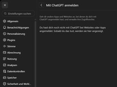Captura de pantalla de la configuración de ChatGPT que muestra la sección Iniciar sesión con ChatGPT