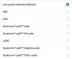 Códecs de audio Bluetooth disponibles