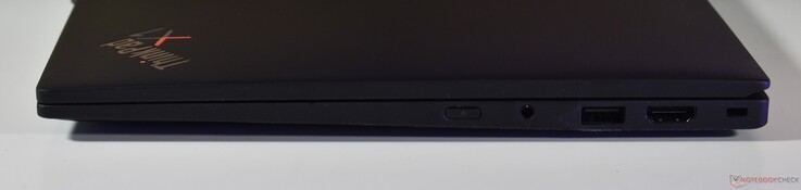 derecha: audio de 3,5 mm, audio de 3,5 mm, USB-A 3.2 Gen 1, HDMI, bloqueo Kensington