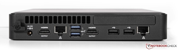 Parte trasera: Conector de alimentación, 2x HDMI, 2x LAN (Intel i219-LM GbE +Intel i211-AT GbE), 2x USB3.1 Gen.2, 2x USB2.0