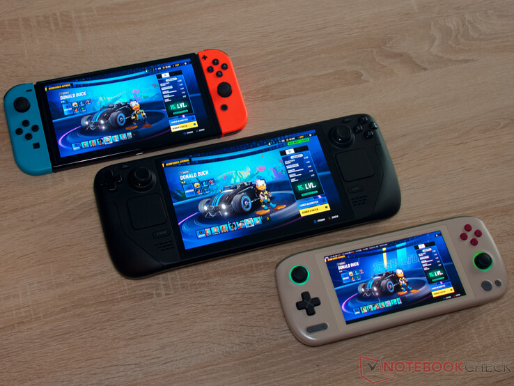 Comparación de tamaños - Nintendo Switch OLED, Steam Deck OLED, Ayaneo Air 1S
