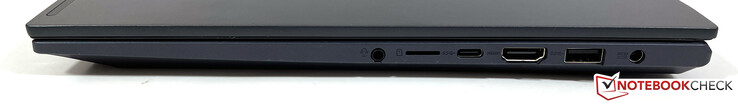 Derecha: audio de 3,5 mm, lector de tarjetas microSD, USB-C (3.2 Gen 1), HDMI 1.4b, USB-A (3.2 Gen 1), alimentación