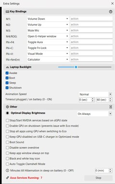 Arriba - configurar teclas adicionales; abajo - 7 procesos Asus activos