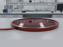 Imagen conceptual de un panel solar circular sobre una mesa de laboratorio (Fuente de la imagen: imagen generada por IA)