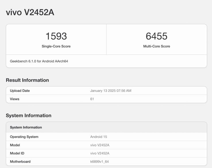 Listado de Geekbench del posible iQoo Z10 Turbo. (Fuente de la imagen: Geekbench)