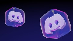 Iconos de cubos translúcidos en 3D con el logotipo de Discord Clyde