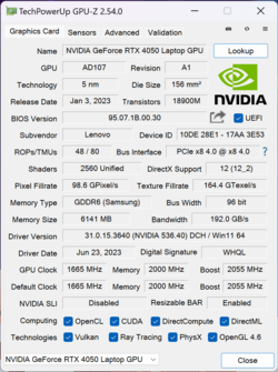 GPU-Z GeForce Portátil RTX 4050