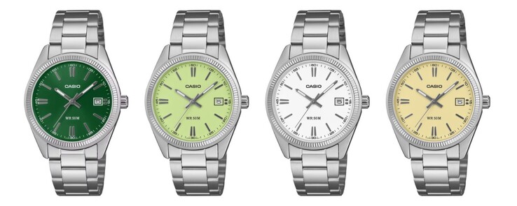 De izquierda a derecha: los relojes Casio UTP-1302PD-3A1V, UTP-1302PD-3A2V, UTP-1302PD-7AV y UTP-1302PD-9AV