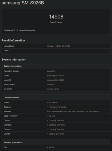 Benchmark OpenCL del Exynos 2400 (imagen vía Geekbench)