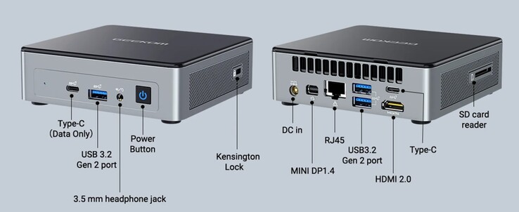 puertos externos en el Geekom MiniAir 12 (fuente: Geekom)