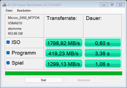 Prueba de referencia de copia del SSD MSI Vector GP76 2022 AS